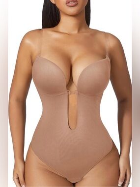 Seamless Nude Plunge Shapewear Bodysuit